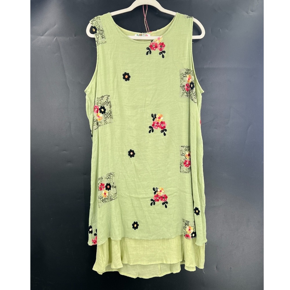 India Boutique embroidered mini dress boho faircyore festival green‎ hippie M